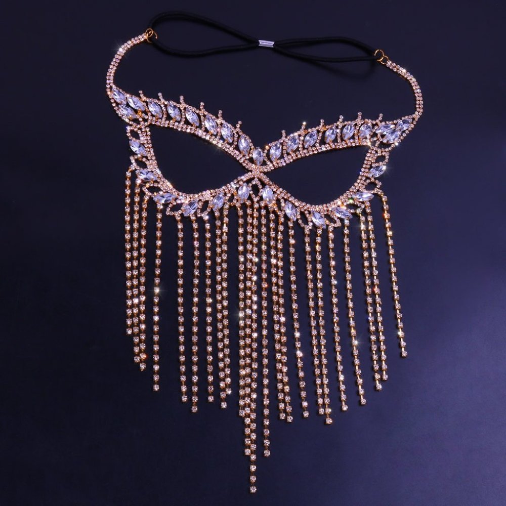 Crystal Tassel Face Mask Halloween Mask Masquerade Mask Women Rhinestone Jewelry - Picture 3 of 15